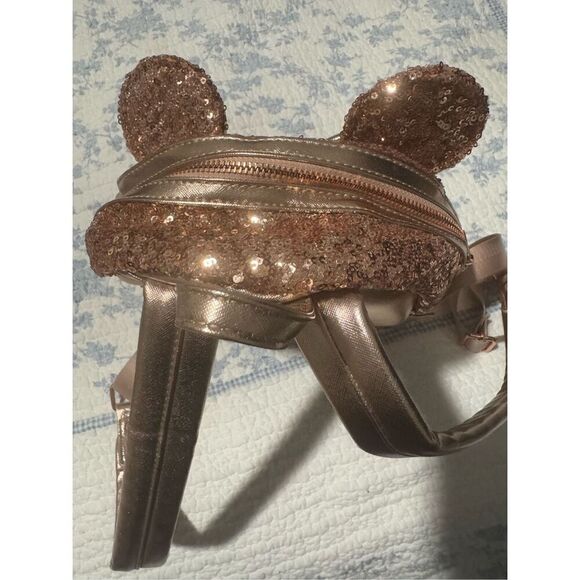 Disney Parks loungefly Minnie mouse sequined Rose gold  backbag - Picture 11 of 12